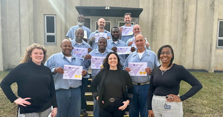 Nine inmates at Buckingham Correctional Center receive certification as Peer Recovery Specialists (PRS)